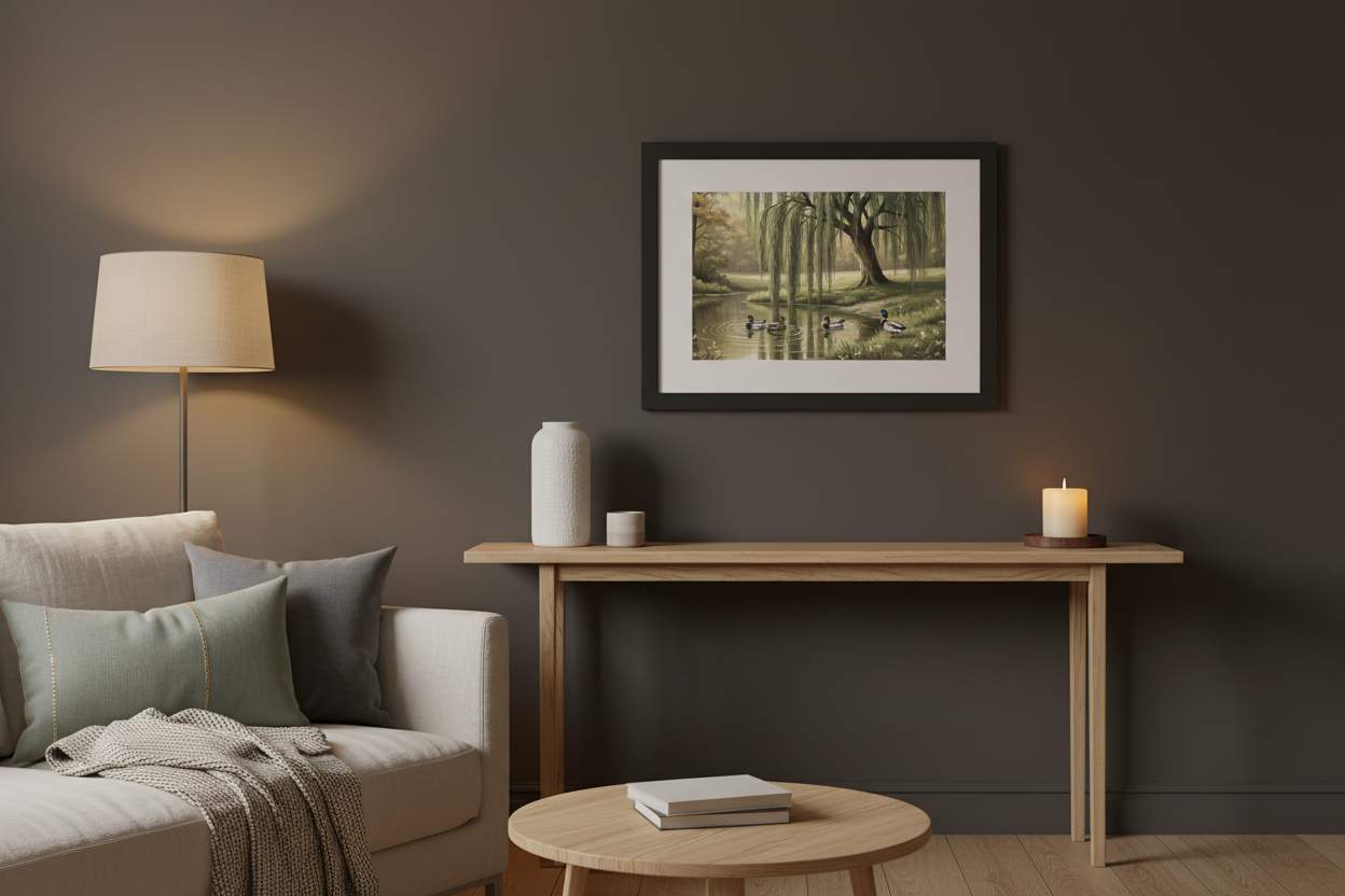 Willow Pond Print – Warm Charcoal Wall Mockup