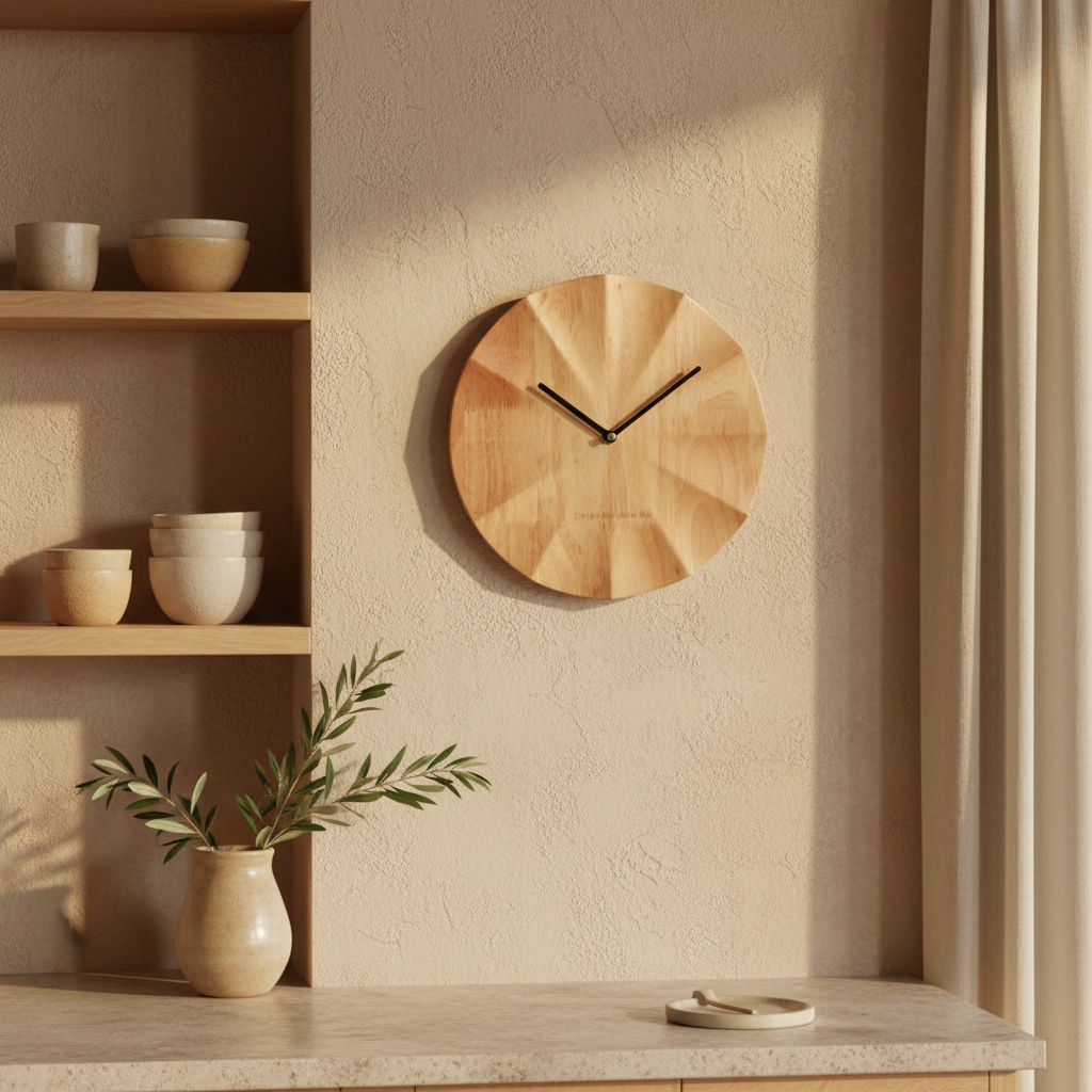 Wooden Clock – Olive Branches & Textured Stoneware